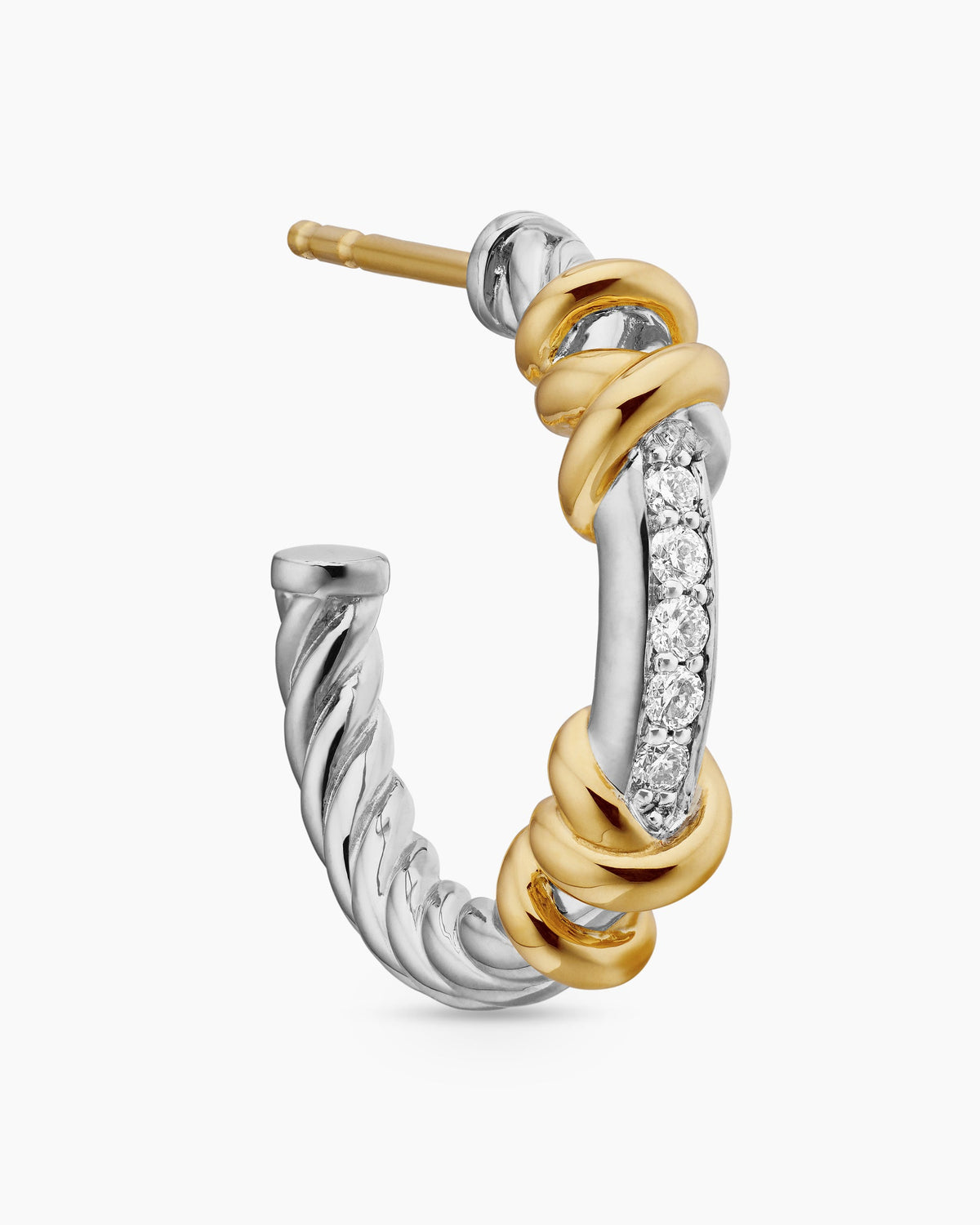 David Yurman Petite Helena Wrap Hoop Earrings in Sterling Silver with 18K Yellow Gold and Diamonds, 18mm David Yurman Women’s