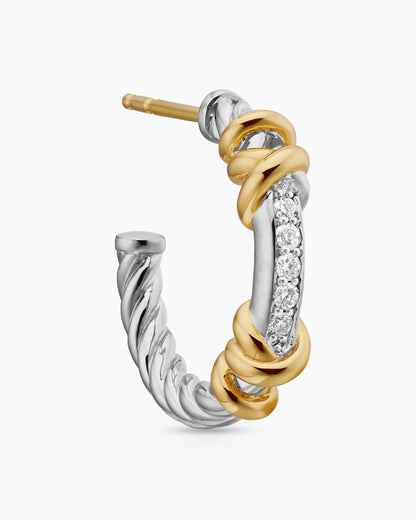David Yurman Petite Helena Wrap Hoop Earrings in Sterling Silver with 18K Yellow Gold and Diamonds, 18mm David Yurman Women’s