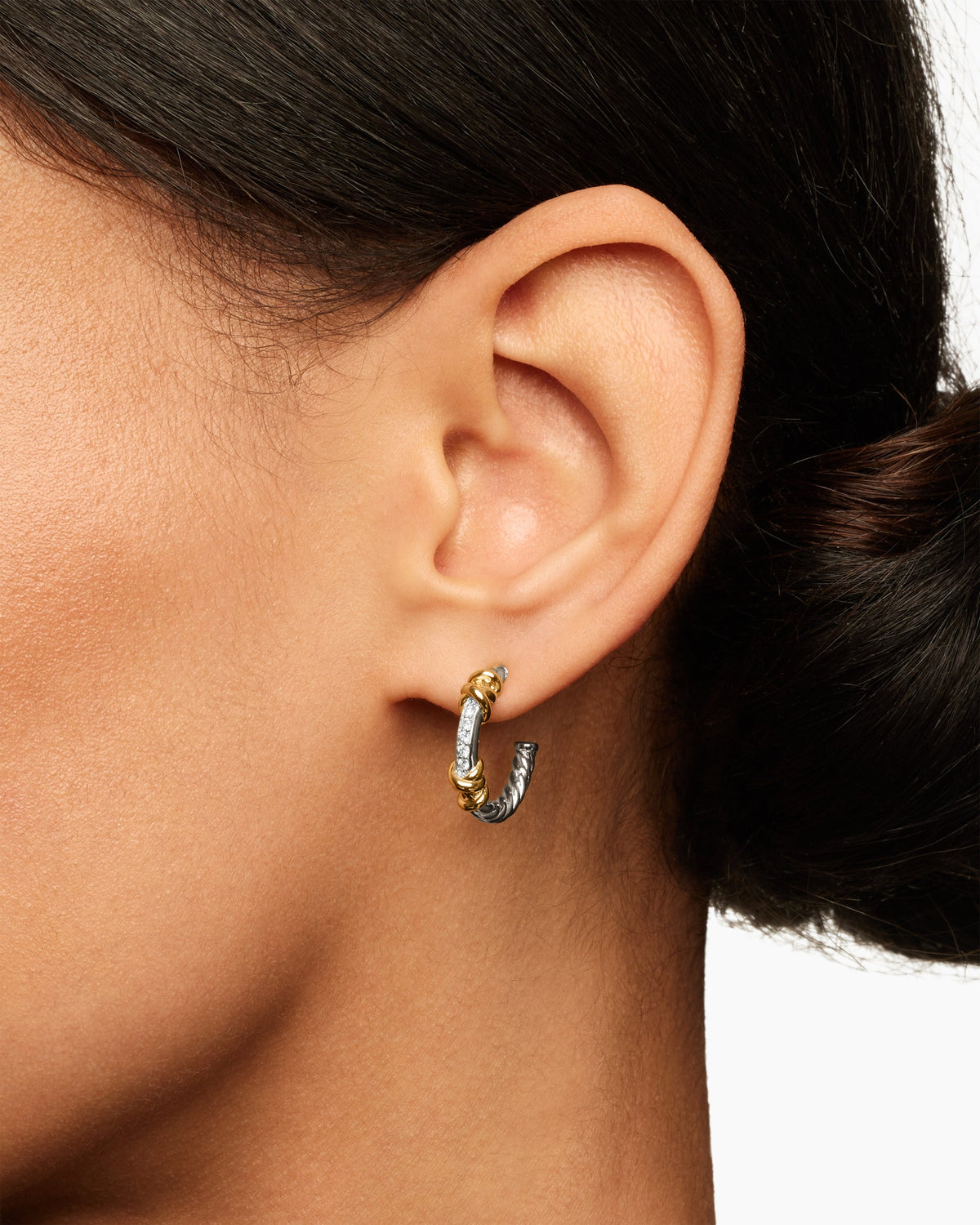 David Yurman Petite Helena Wrap Hoop Earrings in Sterling Silver with 18K Yellow Gold and Diamonds, 18mm David Yurman Women’s