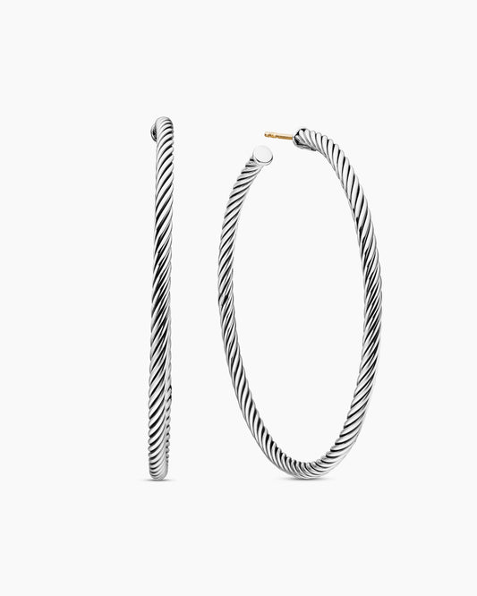 David Yurman Cable Hoop Earrings in Sterling Silver, 2.5in David Yurman Women’s