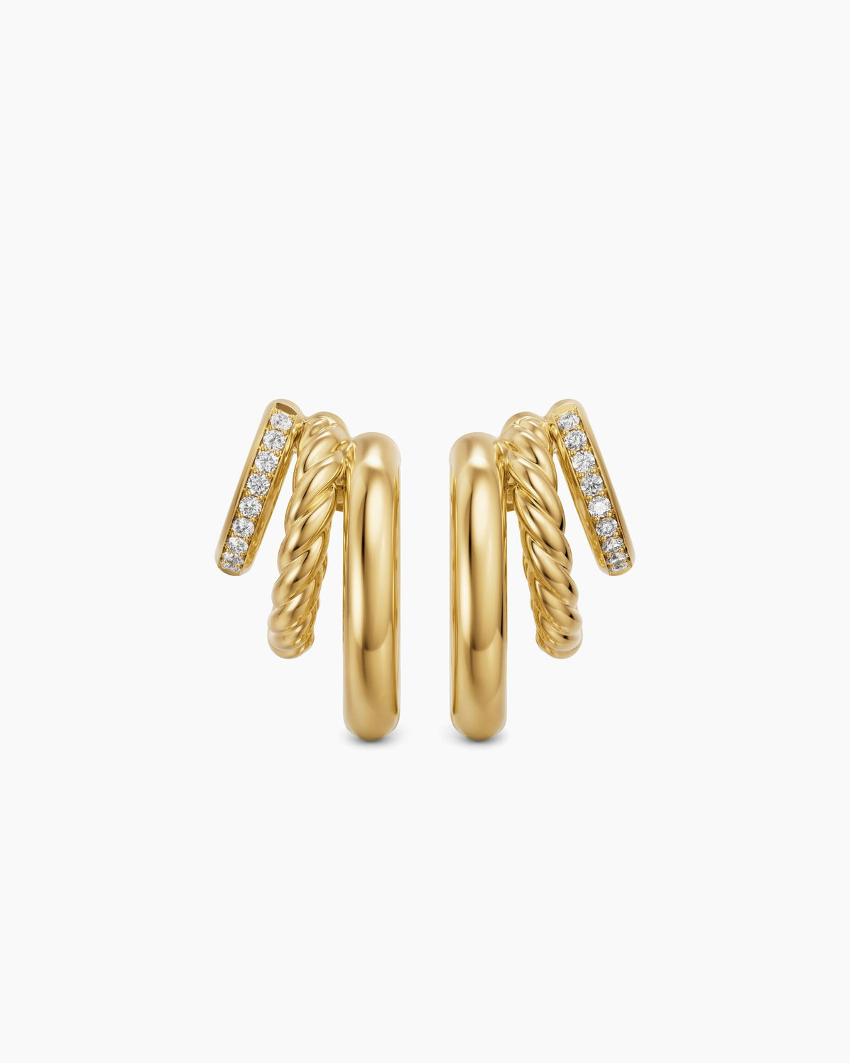David Yurman DY Mercer® Multi Row Earrings in 18K Yellow Gold with Diamonds, 18mm David Yurman Women’s