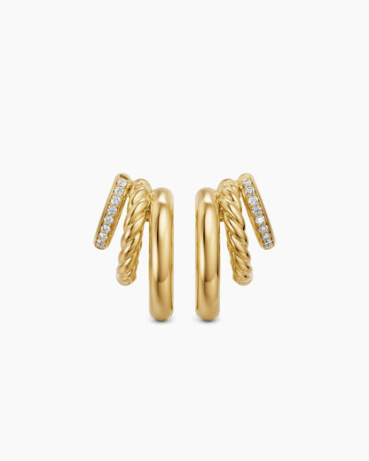 David Yurman DY Mercer® Multi Row Earrings in 18K Yellow Gold with Diamonds, 18mm David Yurman Women’s