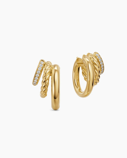 David Yurman DY Mercer® Multi Row Earrings in 18K Yellow Gold with Diamonds, 18mm David Yurman Women’s