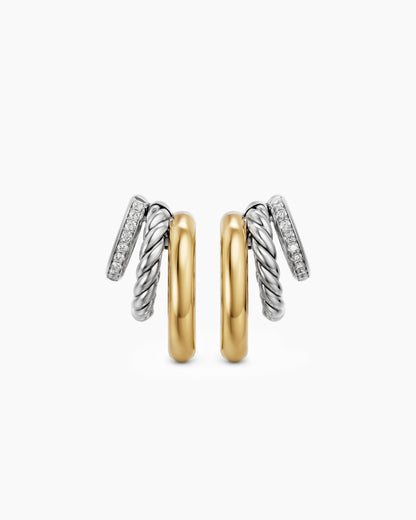 David Yurman DY Mercer® Multi Row Earrings in Sterling Silver with 14K Yellow Gold and Diamonds, 18mm David Yurman Women’s
