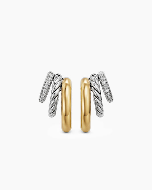 David Yurman DY Mercer® Multi Row Earrings in Sterling Silver with 14K Yellow Gold and Diamonds, 18mm David Yurman Women’s