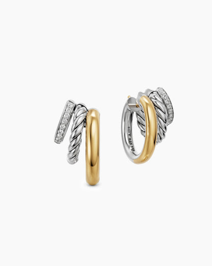 David Yurman DY Mercer® Multi Row Earrings in Sterling Silver with 14K Yellow Gold and Diamonds, 18mm David Yurman Women’s