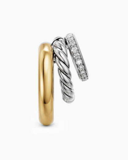 David Yurman DY Mercer® Multi Row Earrings in Sterling Silver with 14K Yellow Gold and Diamonds, 18mm David Yurman Women’s