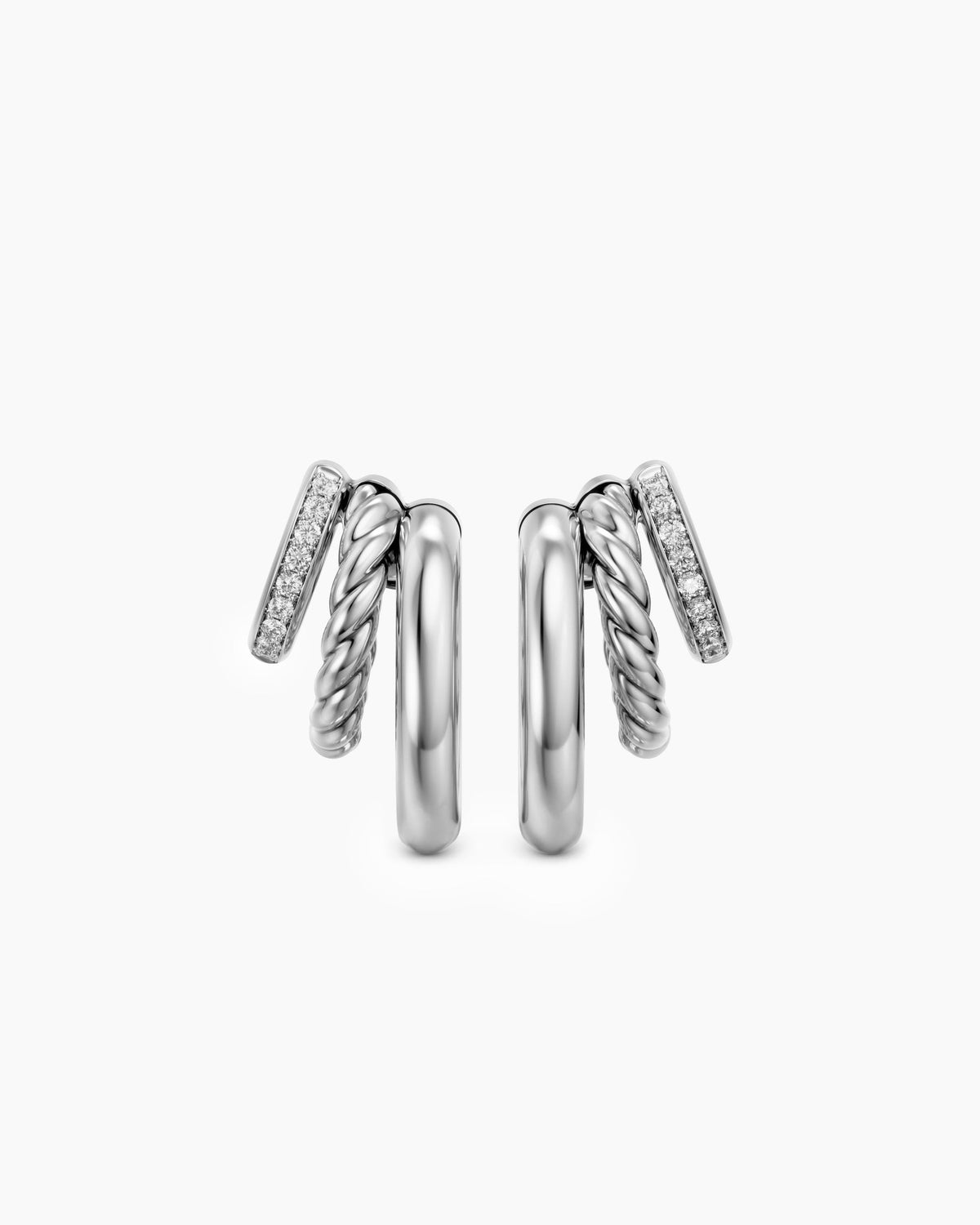 David Yurman DY Mercer® Multi Row Earrings in Sterling Silver with Diamonds, 18mm David Yurman Women’s