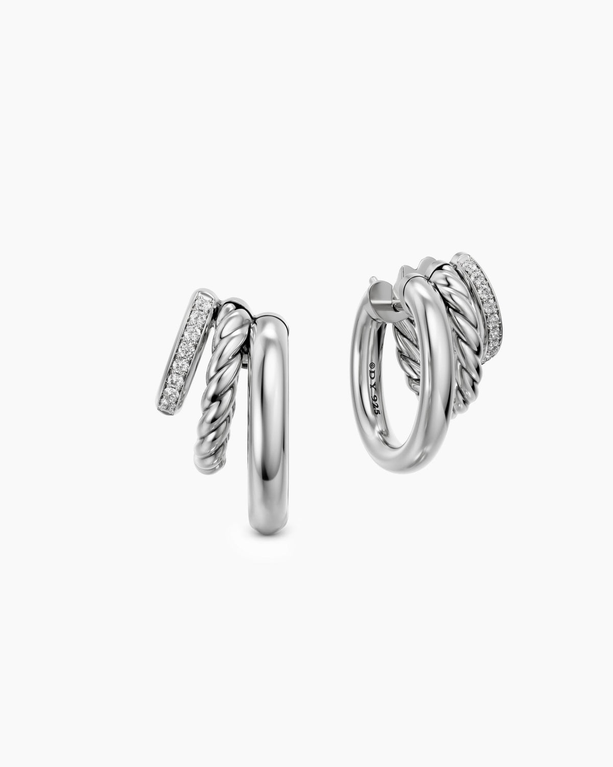 David Yurman DY Mercer® Multi Row Earrings in Sterling Silver with Diamonds, 18mm David Yurman Women’s