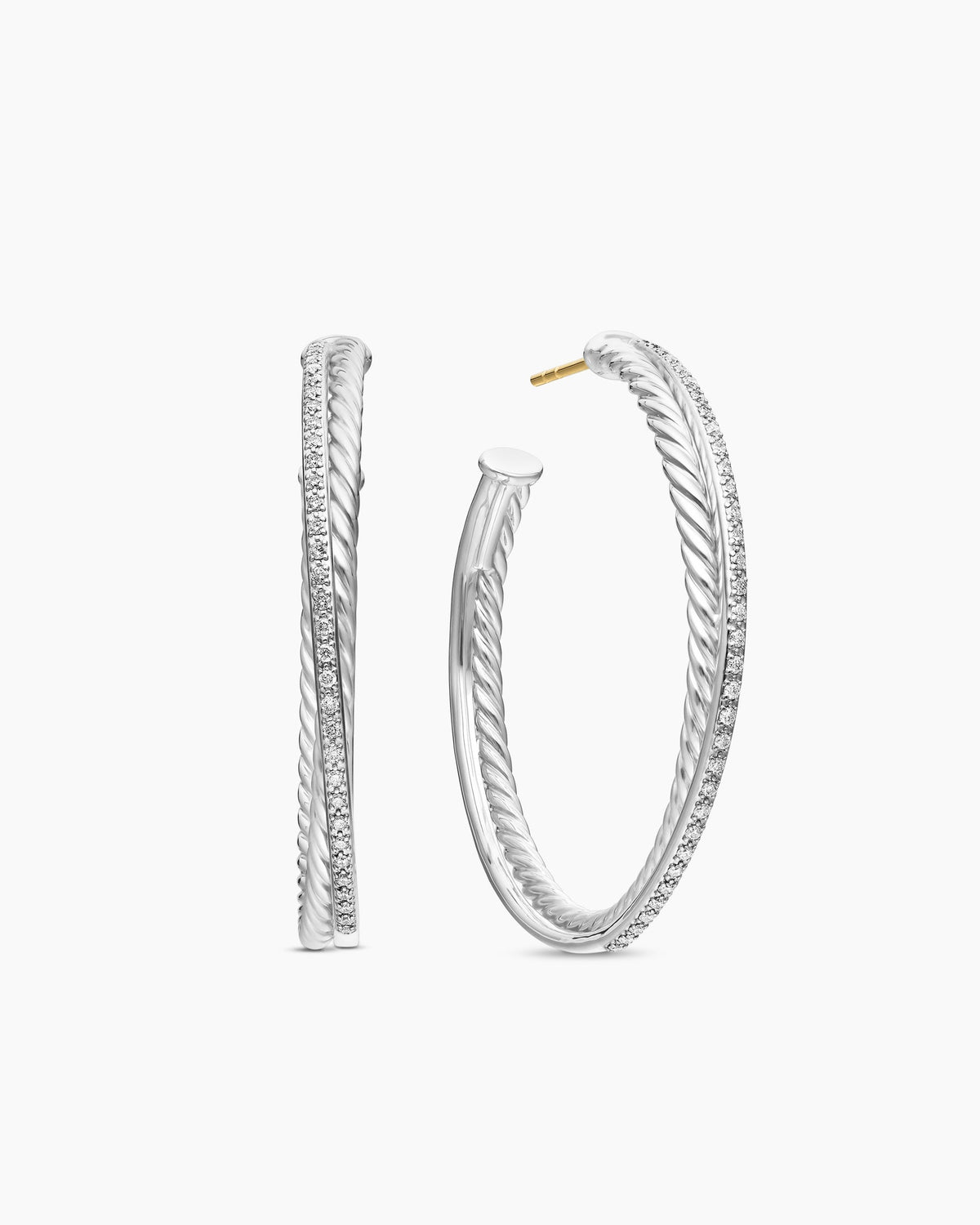 David Yurman Crossover Hoop Earrings in Sterling Silver with Diamonds, 44mm David Yurman Women’s