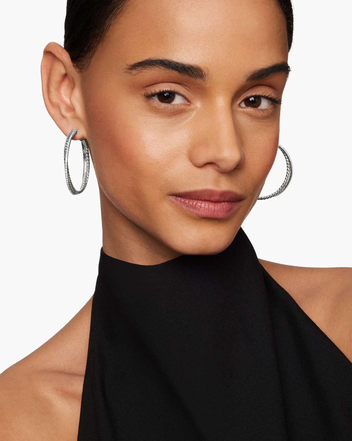 David Yurman Crossover Hoop Earrings in Sterling Silver with Diamonds, 44mm David Yurman Women’s