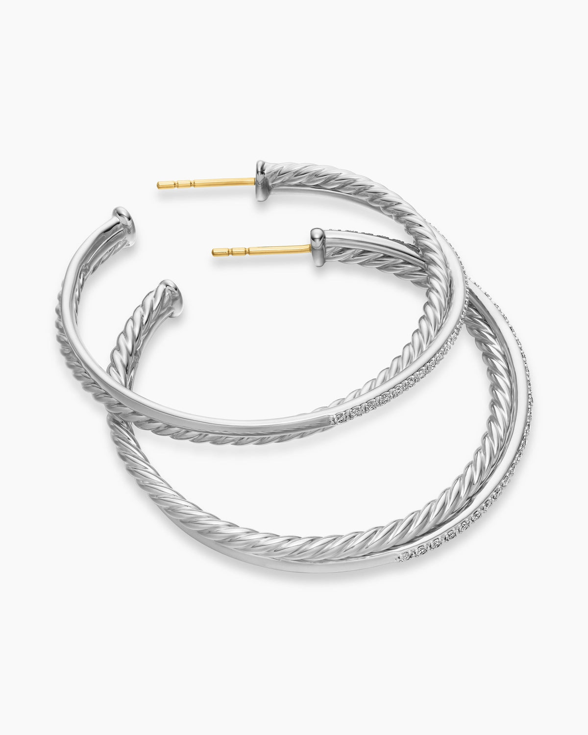 David Yurman Crossover Hoop Earrings in Sterling Silver with Diamonds, 44mm David Yurman Women’s