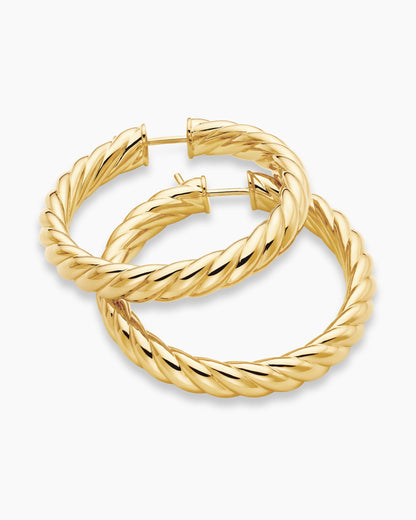 David Yurman Sculpted Cable Hoop Earrings in 18K Yellow Gold, 38mm David Yurman Women’s