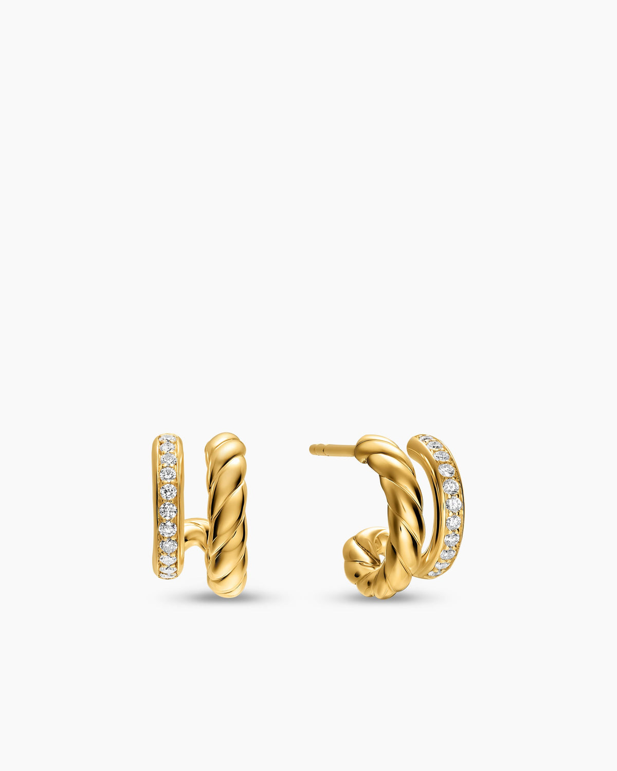 David Yurman DY Mercer® Two Row Hoop Earrings in 18K Yellow Gold with Diamonds, 12mm David Yurman Women’s
