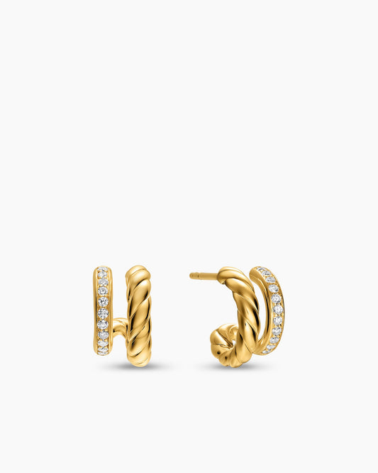 David Yurman DY Mercer® Two Row Hoop Earrings in 18K Yellow Gold with Diamonds, 12mm David Yurman Women’s