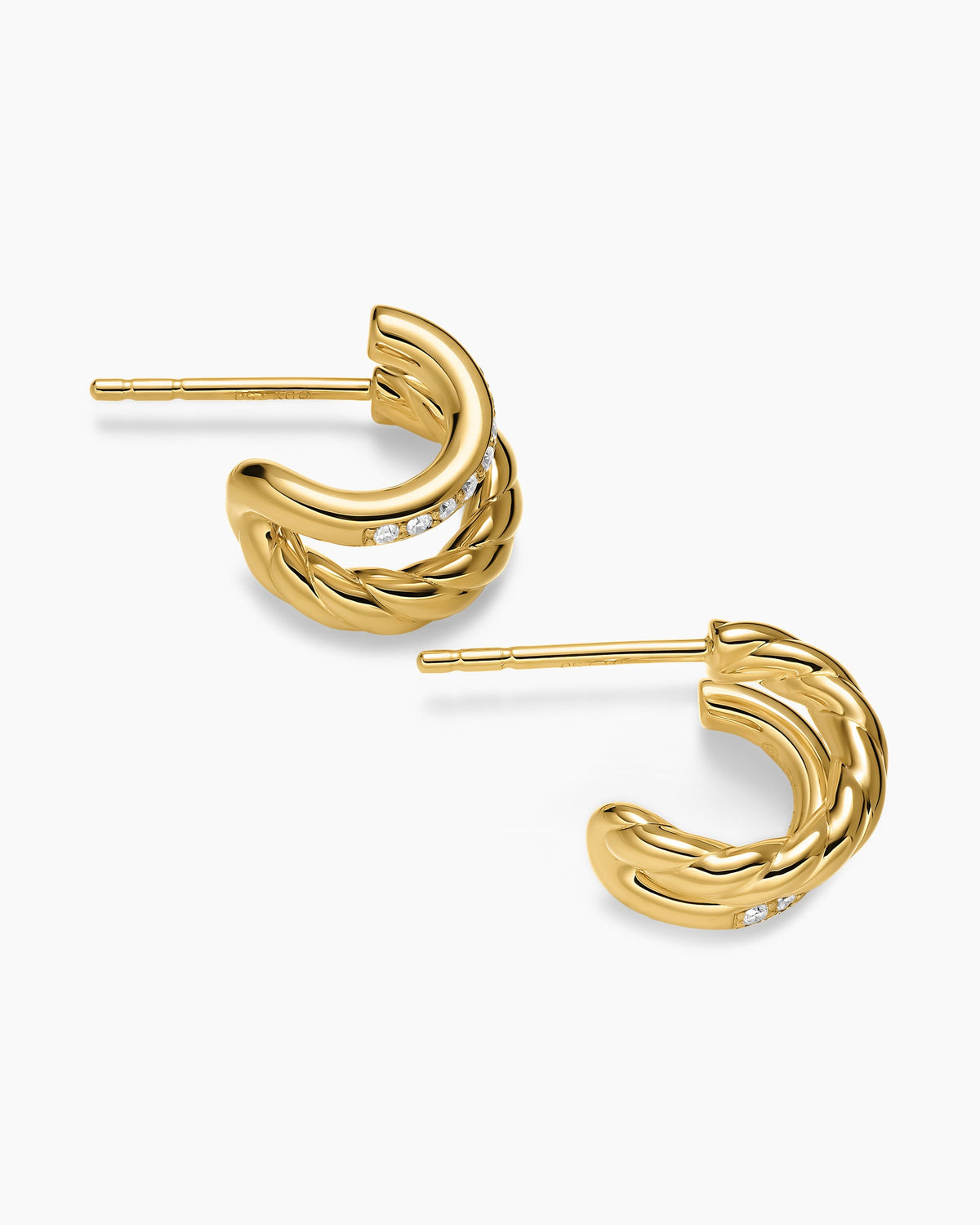 David Yurman DY Mercer® Two Row Hoop Earrings in 18K Yellow Gold with Diamonds, 12mm David Yurman Women’s