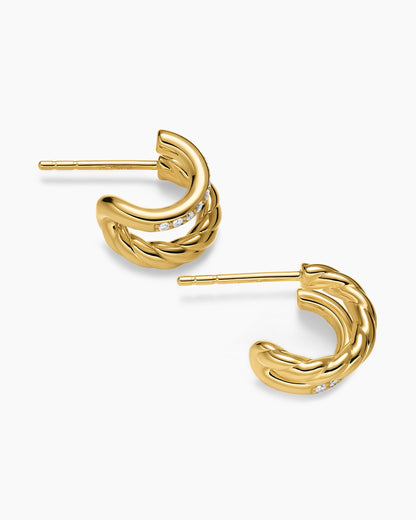 David Yurman DY Mercer® Two Row Hoop Earrings in 18K Yellow Gold with Diamonds, 12mm David Yurman Women’s