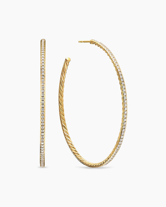David Yurman Pavé Hoop Earrings in 18K Yellow Gold with Diamonds, 63.5mm David Yurman Women’s