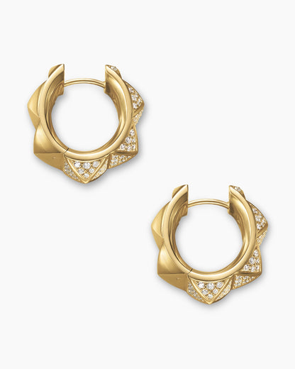 David Yurman Pyramid Hoop Earrings in 18K Yellow Gold with Diamonds, 18.7mm David Yurman Women’s