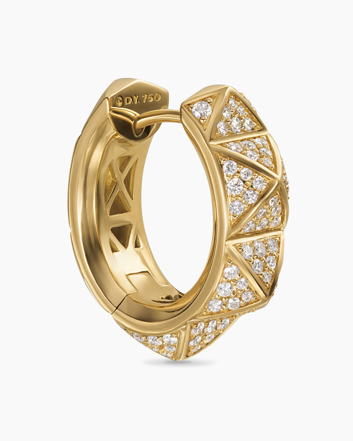 David Yurman Pyramid Hoop Earrings in 18K Yellow Gold with Diamonds, 18.7mm David Yurman Women’s