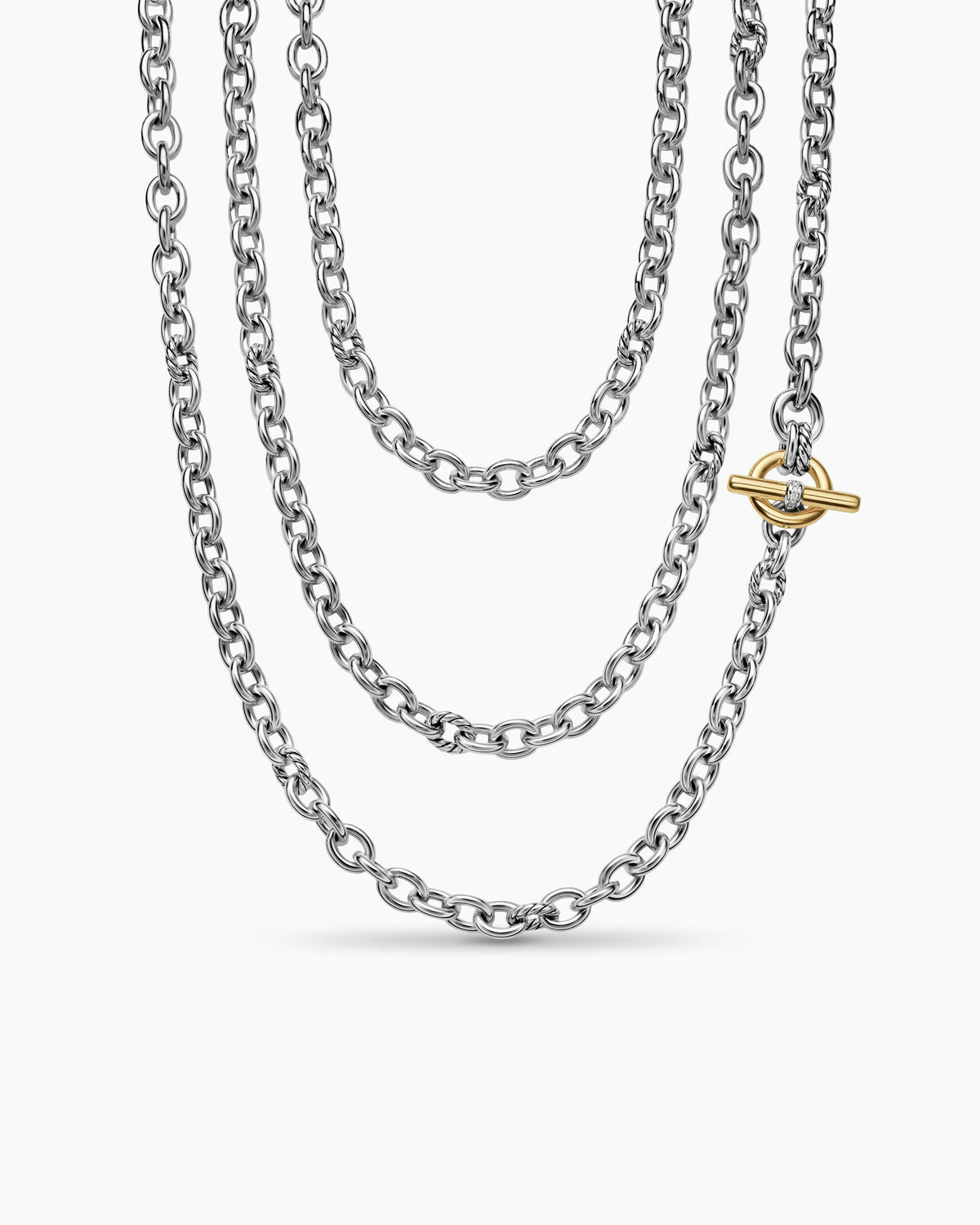David Yurman DY Mercer® Convertible Chain Necklace in Sterling Silver with 18K Yellow Gold and Diamonds, 8mm David Yurman Women’s