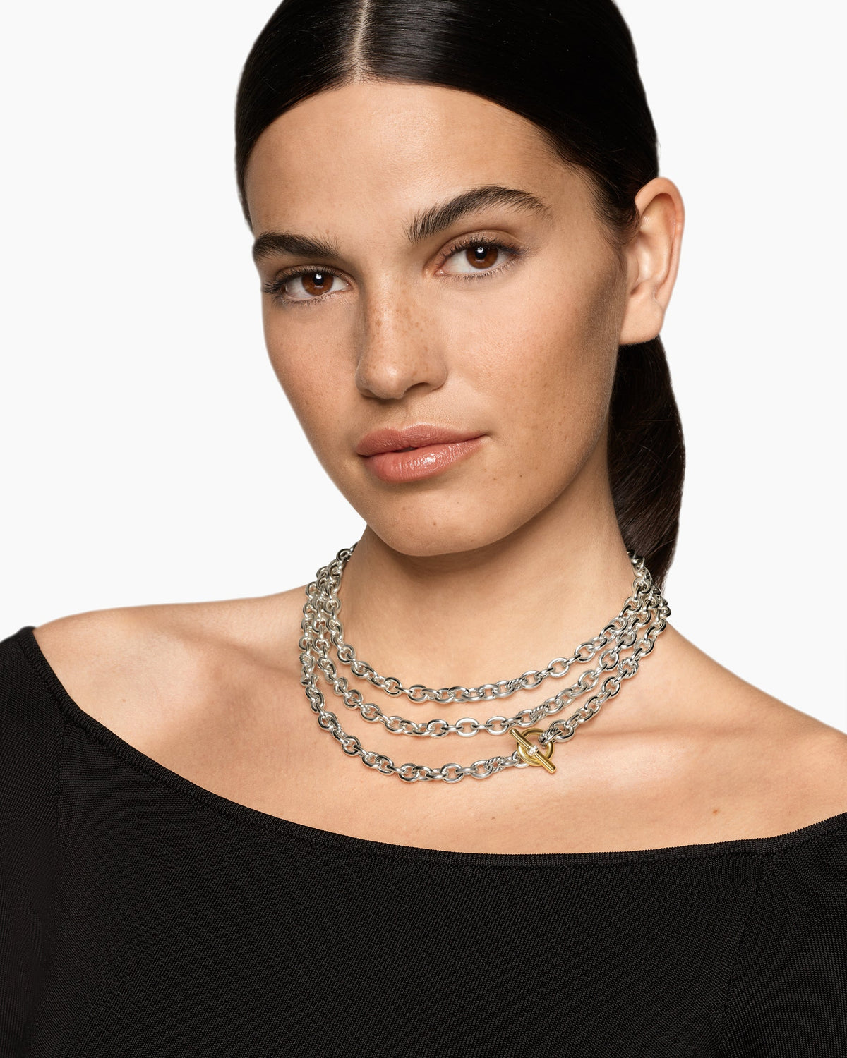 David Yurman DY Mercer® Convertible Chain Necklace in Sterling Silver with 18K Yellow Gold and Diamonds, 8mm David Yurman Women’s