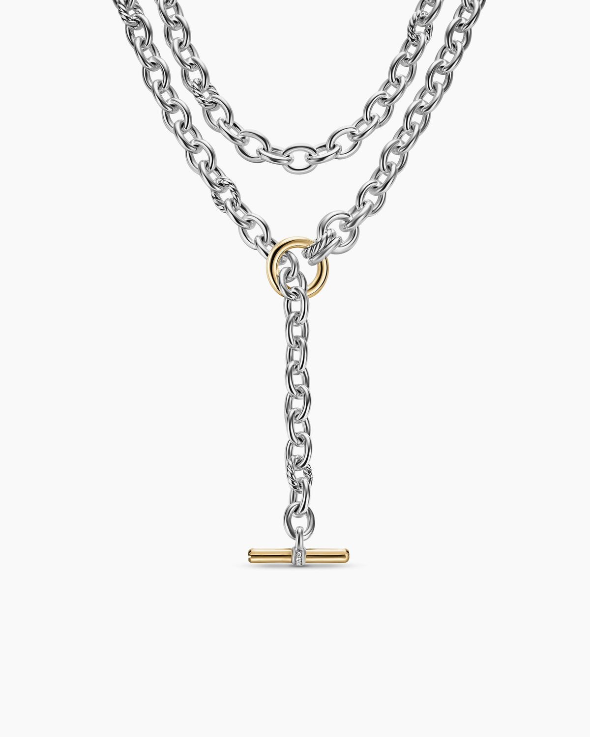 David Yurman DY Mercer® Convertible Chain Necklace in Sterling Silver with 18K Yellow Gold and Diamonds, 8mm David Yurman Women’s