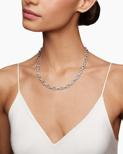 David Yurman Pavé Chain Necklace in 18K White Gold, 7mm David Yurman Women’s