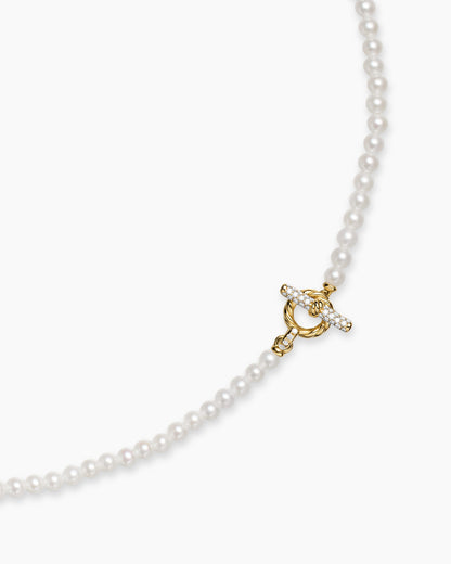 David Yurman Pearl Classics Petite Toggle Necklace in 18K Yellow Gold with Diamonds, 3mm David Yurman Women’s