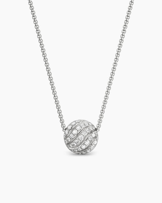 David Yurman Sculpted Cable Pendant Necklace in Sterling Silver with Diamonds, 10mm David Yurman Women’s
