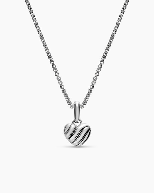 David Yurman Petite Puffy Cable Heart Necklace in Sterling Silver, 7.4mm David Yurman Women’s