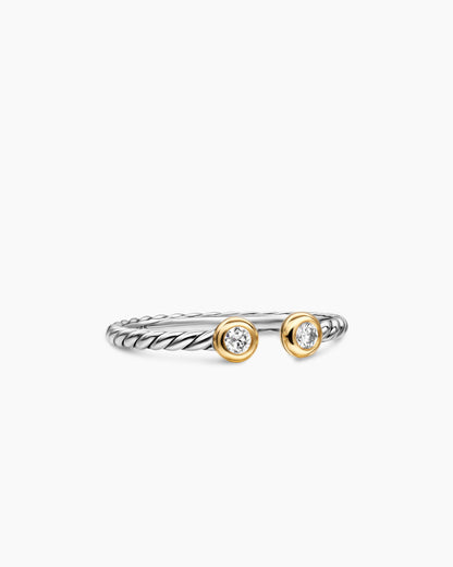 David Yurman Cable Open Round Ring in Sterling Silver with 14K Yellow Gold and Diamonds, 1.7mm David Yurman Women’s