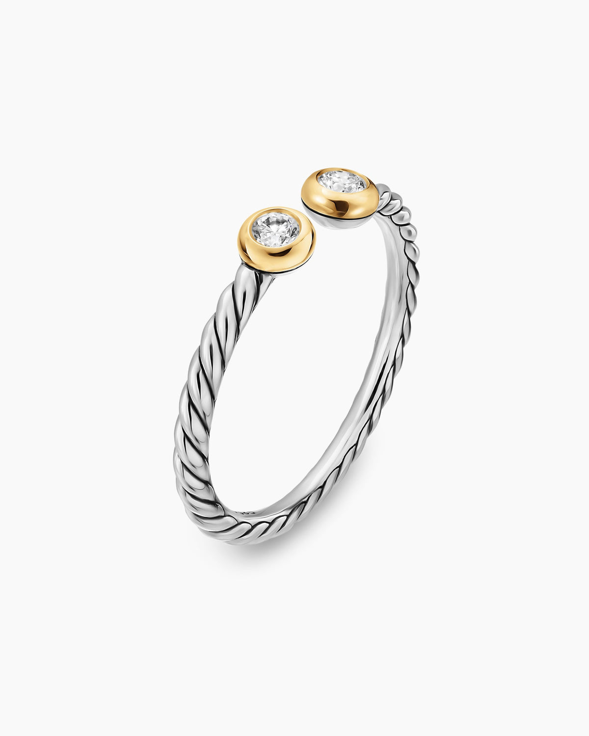 David Yurman Cable Open Round Ring in Sterling Silver with 14K Yellow Gold and Diamonds, 1.7mm David Yurman Women’s