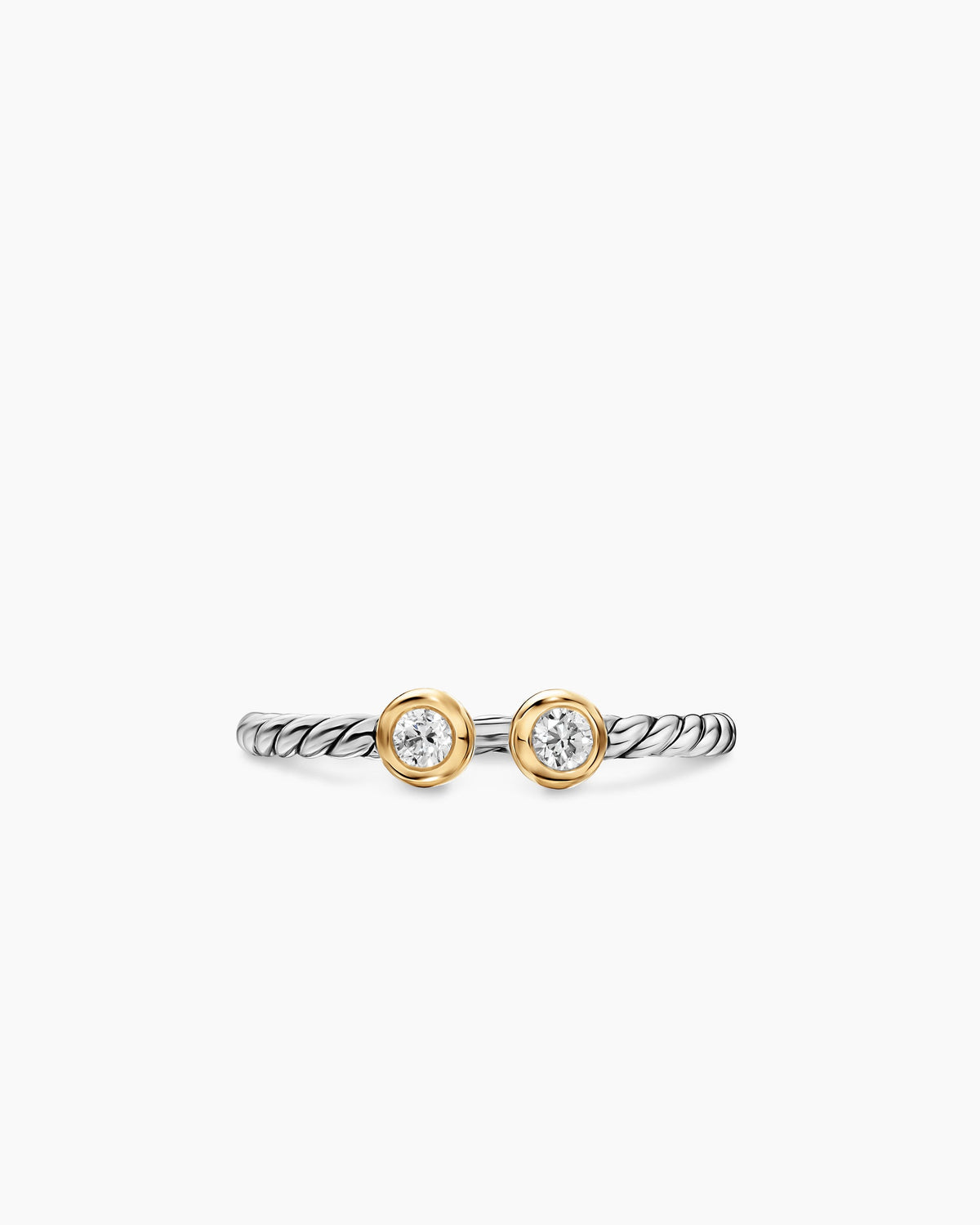 David Yurman Cable Open Round Ring in Sterling Silver with 14K Yellow Gold and Diamonds, 1.7mm David Yurman Women’s