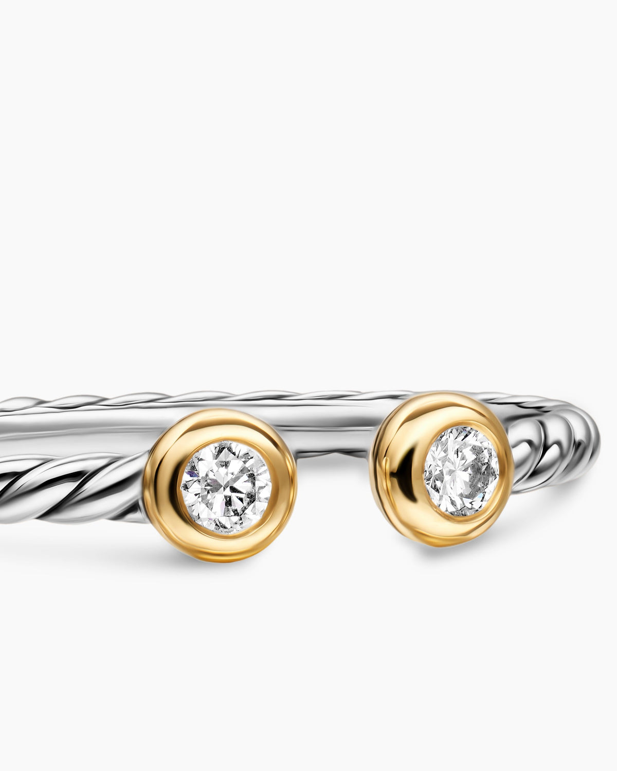 David Yurman Cable Open Round Ring in Sterling Silver with 14K Yellow Gold and Diamonds, 1.7mm David Yurman Women’s