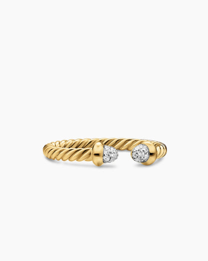 David Yurman Micro Cablespira Flex Open Ring in 18K Yellow Gold with Pavé Domes, 2.5mm David Yurman Women’s