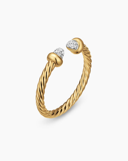 David Yurman Micro Cablespira Flex Open Ring in 18K Yellow Gold with Pavé Domes, 2.5mm David Yurman Women’s