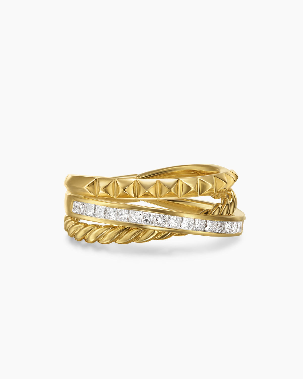 David Yurman Crossover Trio Three Row Ring in 18K Yellow Gold with Diamonds, 8mm David Yurman Women’s