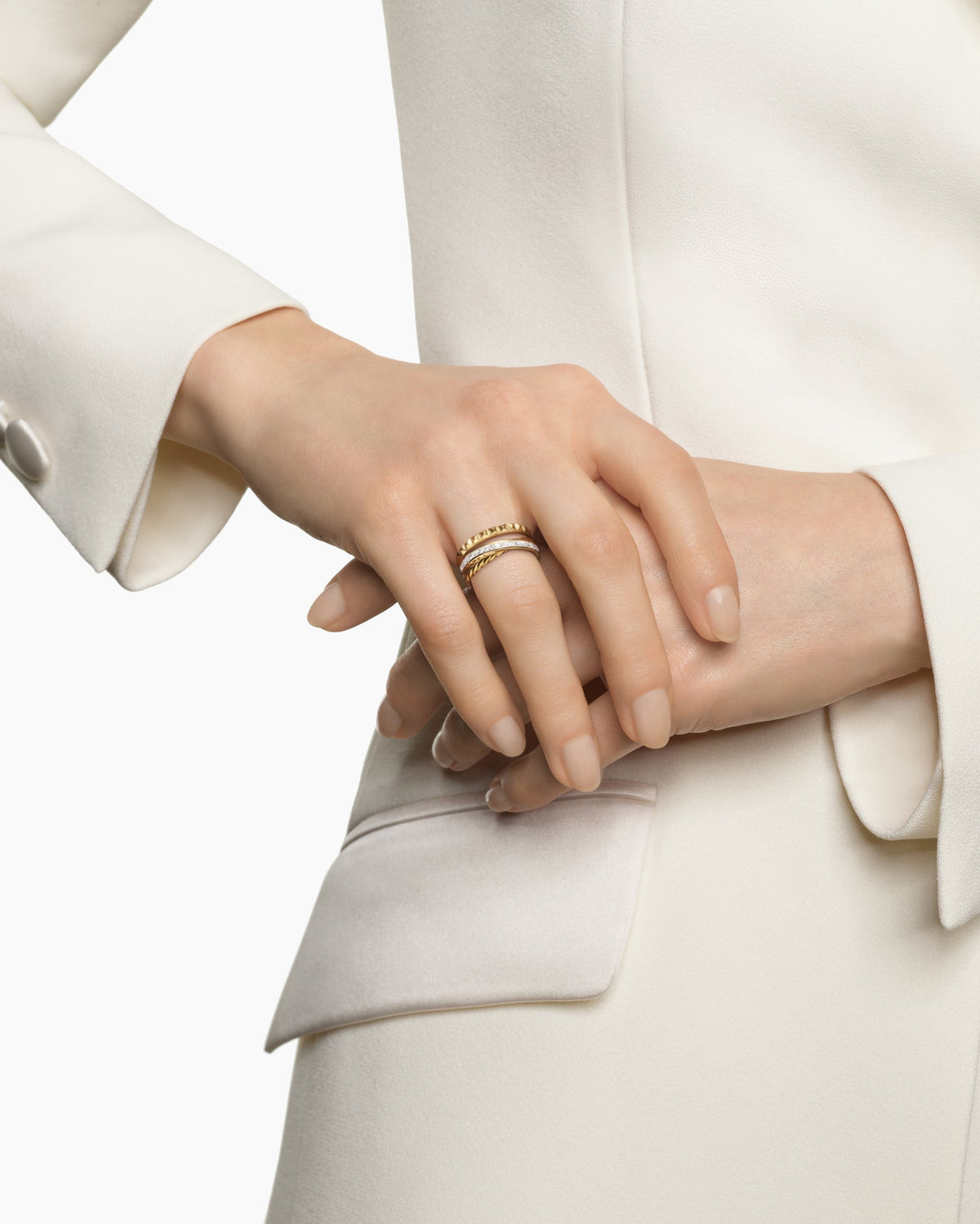 David Yurman Crossover Trio Three Row Ring in 18K Yellow Gold with Diamonds, 8mm David Yurman Women’s