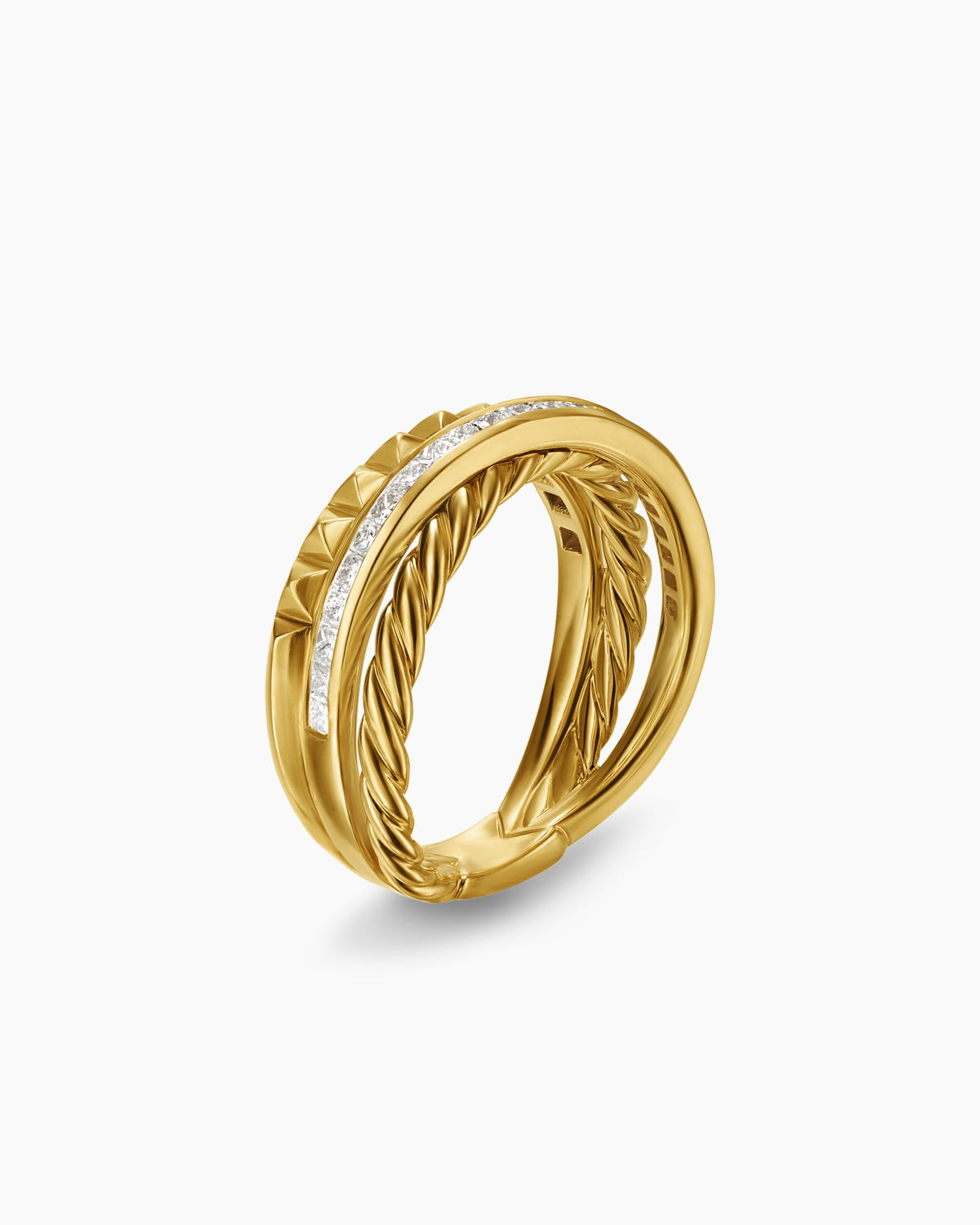 David Yurman Crossover Trio Three Row Ring in 18K Yellow Gold with Diamonds, 8mm David Yurman Women’s