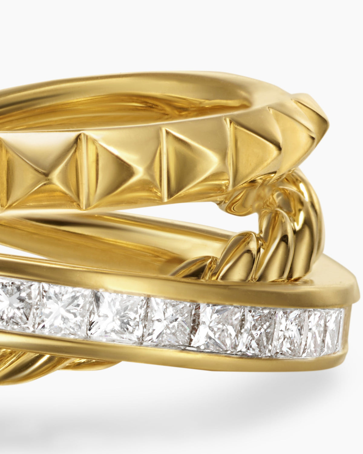 David Yurman Crossover Trio Three Row Ring in 18K Yellow Gold with Diamonds, 8mm David Yurman Women’s