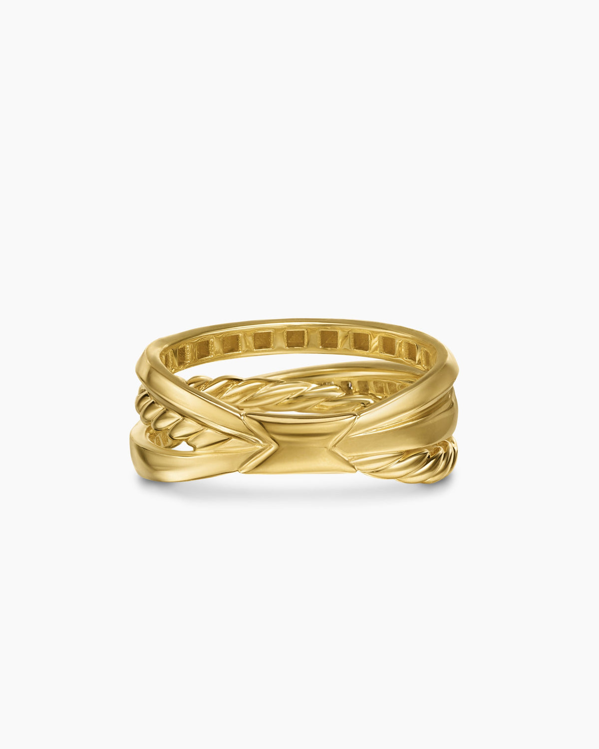 David Yurman Crossover Trio Three Row Ring in 18K Yellow Gold with Diamonds, 8mm David Yurman Women’s