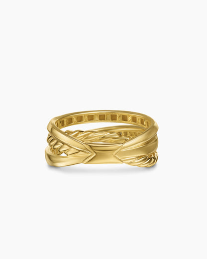 David Yurman Crossover Trio Three Row Ring in 18K Yellow Gold with Diamonds, 8mm David Yurman Women’s