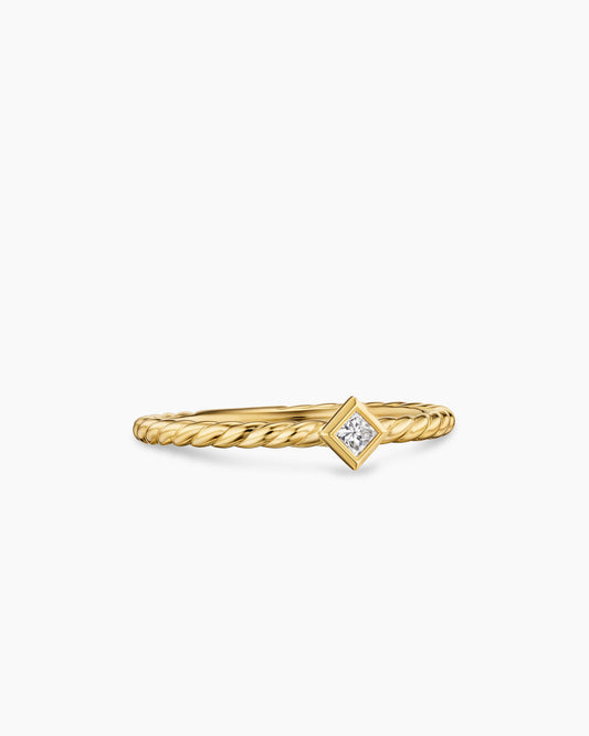 David Yurman Cable Stack Ring in 18K Yellow Gold with Diamond, 1.7mm David Yurman Women’s