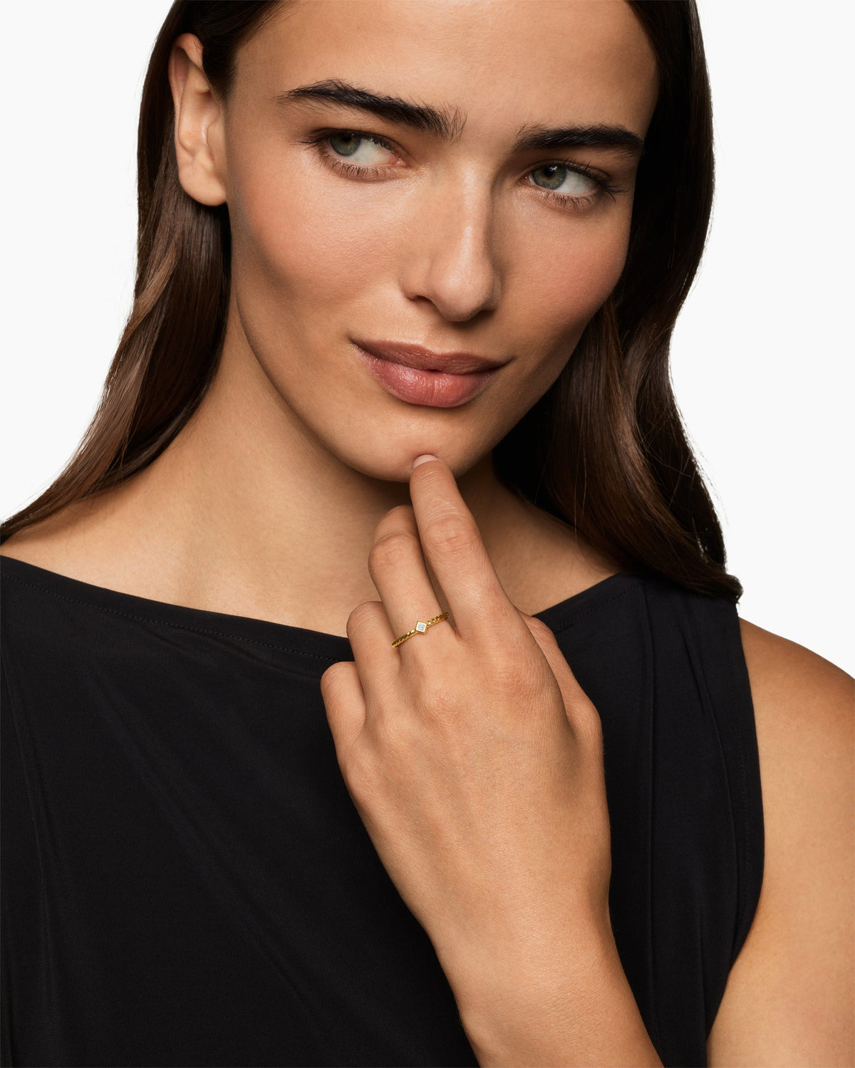 David Yurman Cable Stack Ring in 18K Yellow Gold with Diamond, 1.7mm David Yurman Women’s