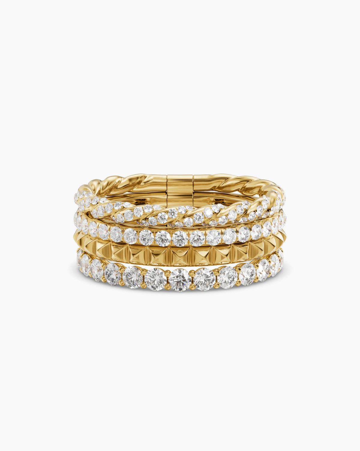 David Yurman Petite Pavé Four Row Pyramid Ring in 18K Yellow Gold with Diamonds, 8.6mm David Yurman Women’s
