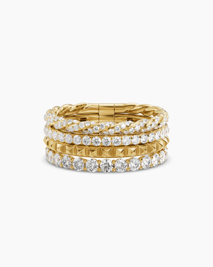 David Yurman Petite Pavé Four Row Pyramid Ring in 18K Yellow Gold with Diamonds, 8.6mm David Yurman Women’s