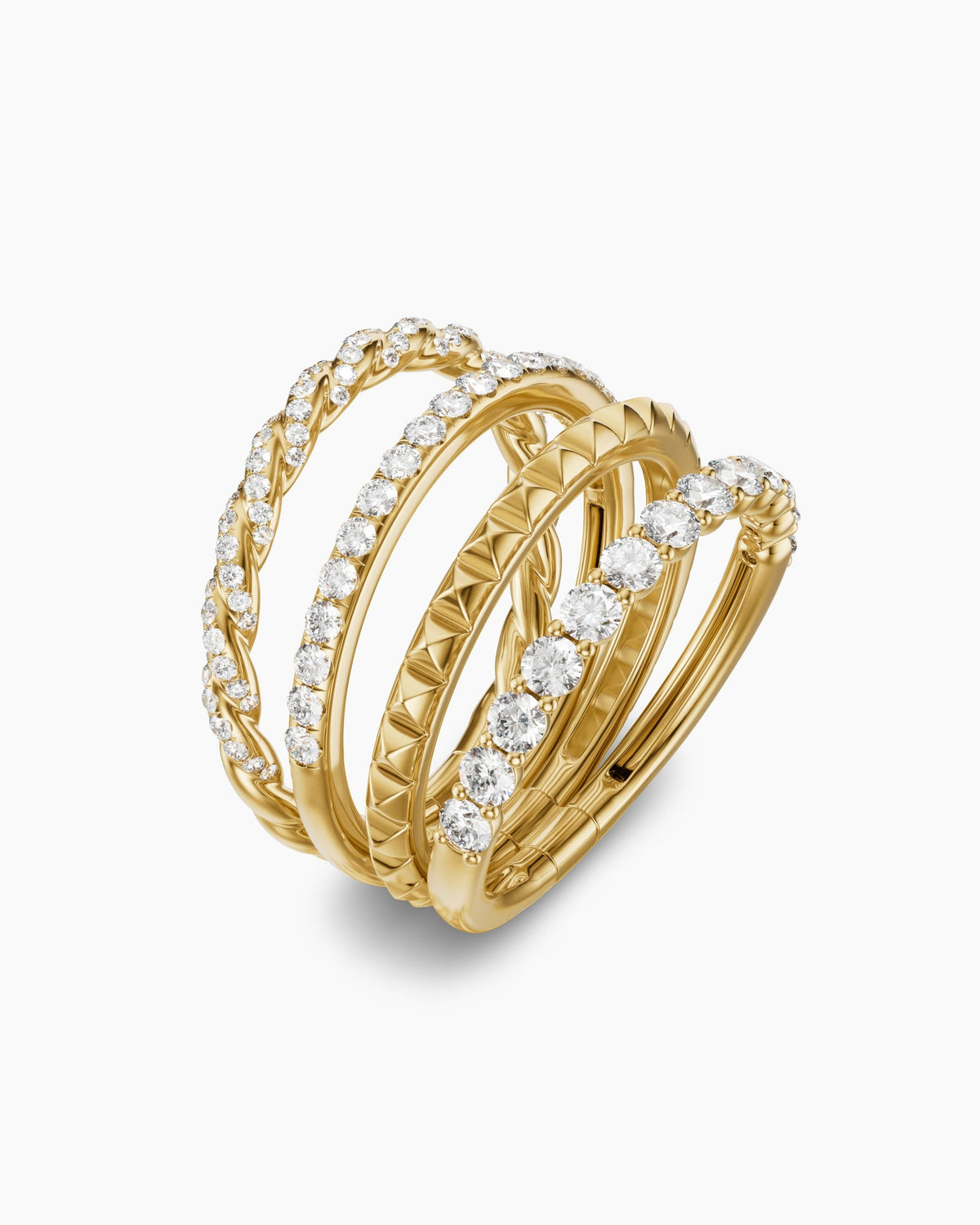 David Yurman Petite Pavé Four Row Pyramid Ring in 18K Yellow Gold with Diamonds, 8.6mm David Yurman Women’s