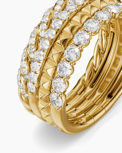 David Yurman Petite Pavé Four Row Pyramid Ring in 18K Yellow Gold with Diamonds, 8.6mm David Yurman Women’s