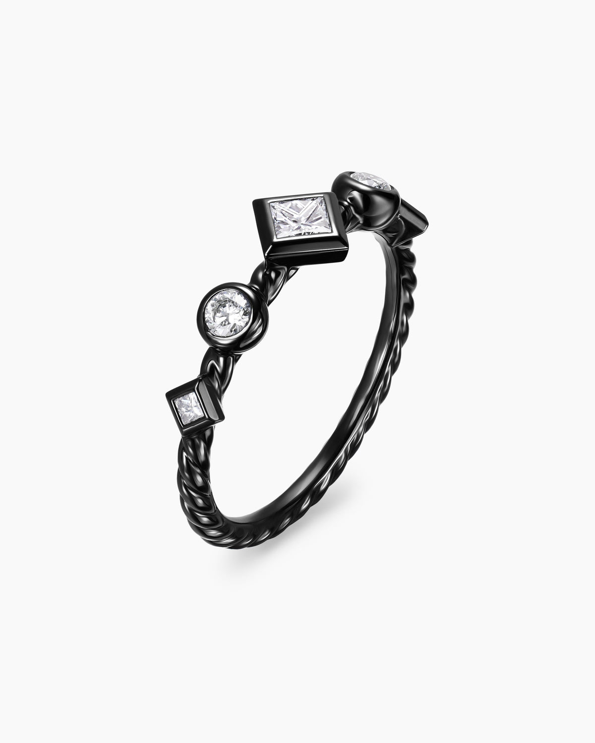 David Yurman Cable Band Ring in Black Titanium with Diamonds, 1.7mm David Yurman Women’s